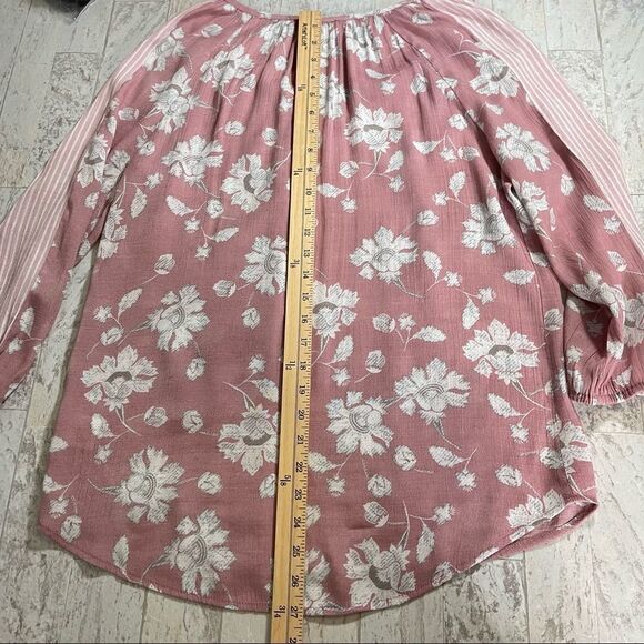 Fred David Pink Floral Tie Neck Long Sleeve Top Size Small - Picture 11 of 15